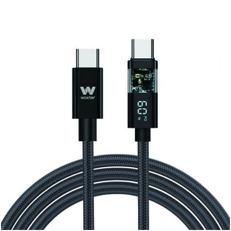 Cable USB 2-0 Tipo-C Woxter PE26-186- USB Tipo-C Macho - USB Tipo-C Macho- Hasta 100W- 480Mbps- 2m- Negro