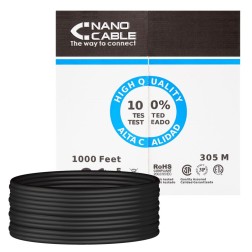 Bobina de Cable RJ45 para Exteriores UTP Nanocable 10-20-0304-EXT-BK Cat-5e- 305m- Impermeable- Negro