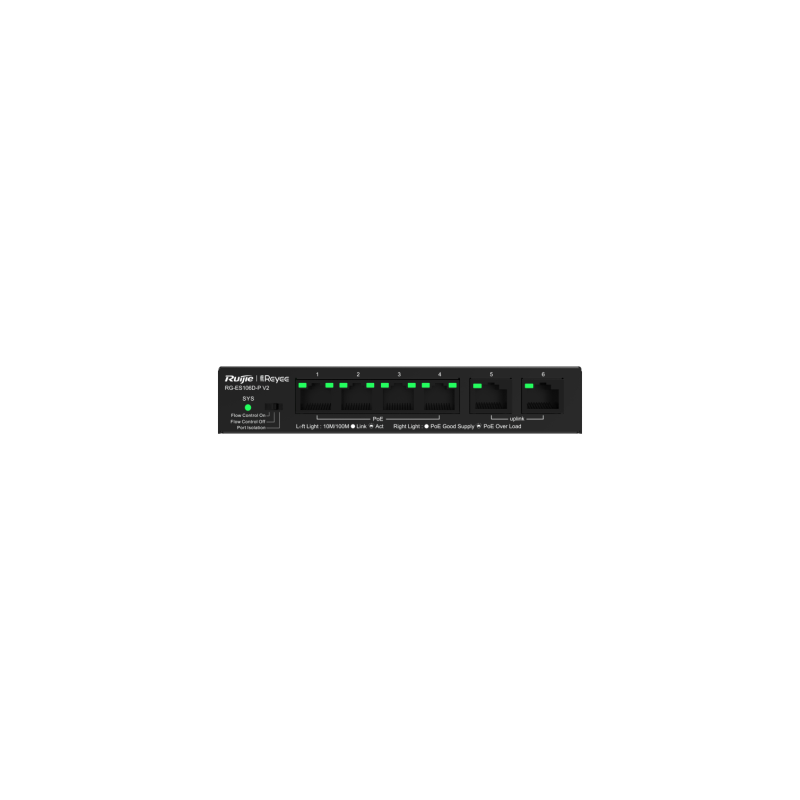 SWITCH RUIJIE REYEE RG-ES106D-P V2 10-100 6p POE AF-AT SWITCH RUIJIE REYEE RG-ES106D-P V2 10-100 6p POE AF-AT