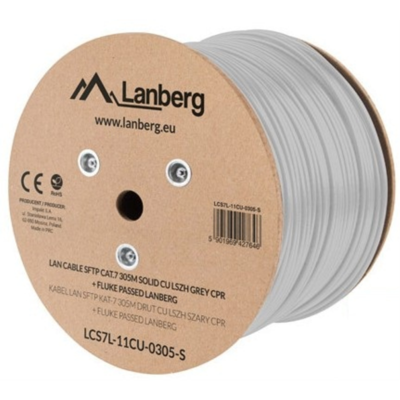 BOBINA CABLE RED LANBERG SFTP RJ45 CAT-7 SOLIDO CU AWG23 LSZH CPR 305M GRIS FLU BOBINA CABLE RED LANBERG SFTP RJ45 CAT-7 SOLIDO CU AWG23 LSZH CPR 305M GRIS FLU