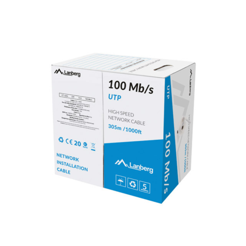 BOBINA CABLE RED LANBERG UTP RJ45 100MB-S SOLIDO CCA AWG24 305M GRIS BOBINA CABLE RED LANBERG UTP RJ45 100MB-S SOLIDO CCA AWG24 305M GRIS