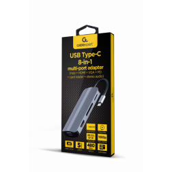 ADAPTADOR MULTIPUERTO USB TIPO-C 8 EN 1 PLATA