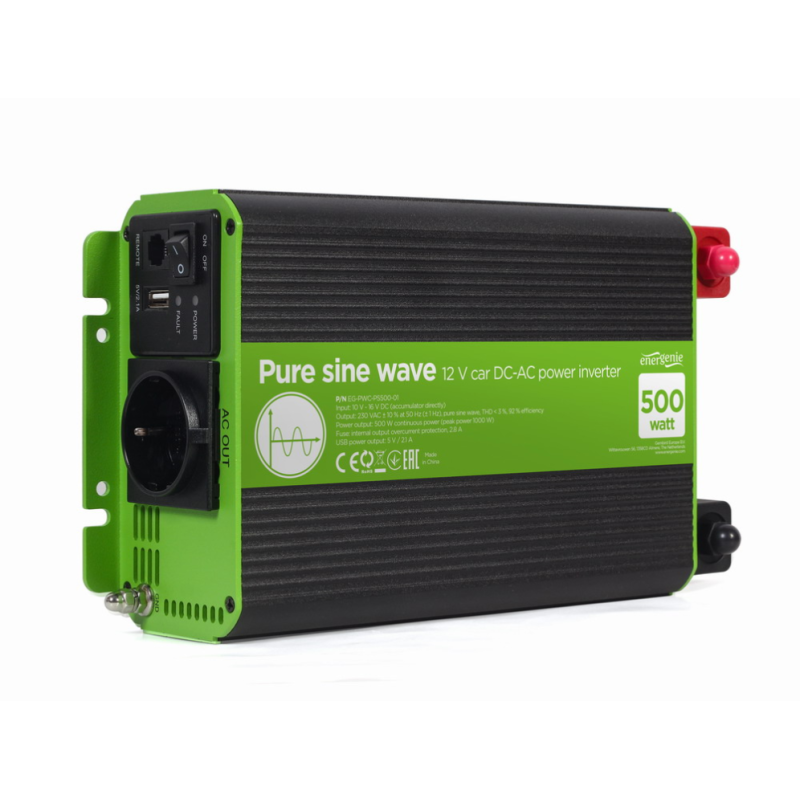 INVERSOR CORRIENTE DC-AC GEMBIRD COCHE DE ONDA SINUSOIDAL PURA DE 12 V 500 W INVERSOR CORRIENTE DC-AC GEMBIRD COCHE DE ONDA SINUSOIDAL PURA DE 12 V 500 W
