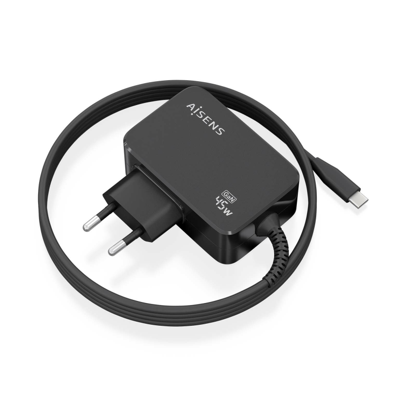 CARGADOR AISENS GAN 45W PD3-0 1XUSB-C 1-8M NEGRO CARGADOR AISENS GAN 45W PD3-0 1XUSB-C 1-8M NEGRO