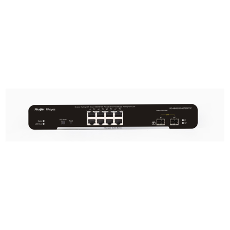SWITCH RUIJIE REYEE RG-NBS3100-8GT2SFP-P GIGALAN 8p SFP 2p POE+ L2 GESTIONABLE SWITCH RUIJIE REYEE RG-NBS3100-8GT2SFP-P GIGALAN 8p SFP 2p POE+ L2 GESTIONABLE