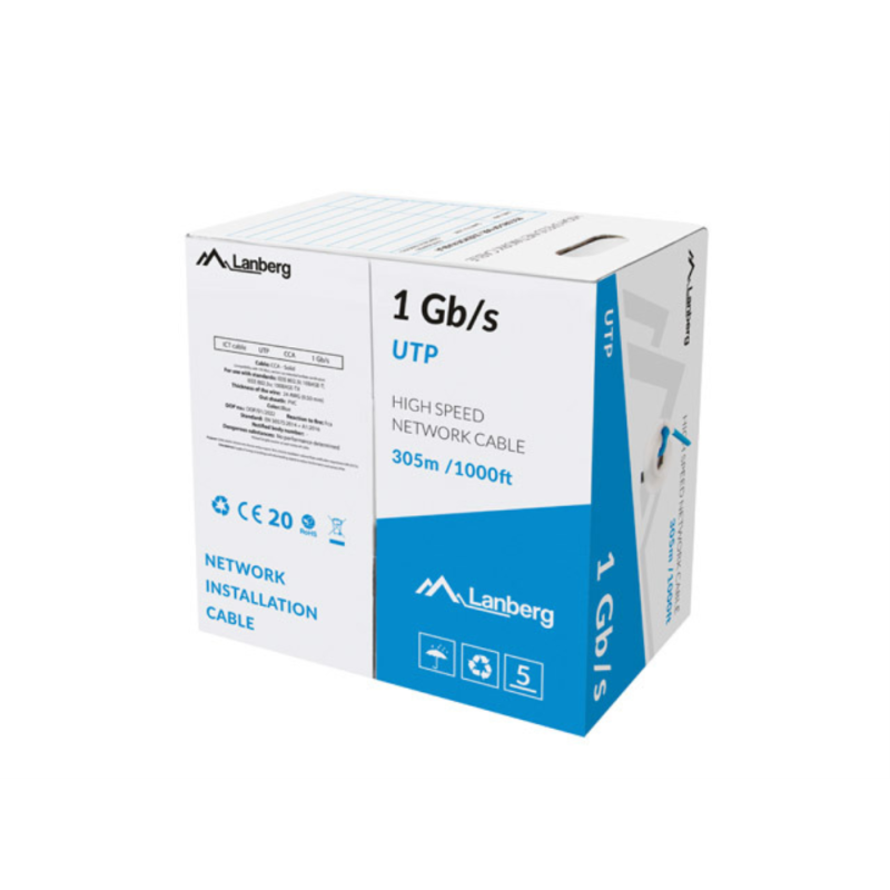 BOBINA CABLE RED LANBERG UTP RJ45 1GB-S SOLIDO CCA AWG23 305M AZUL BOBINA CABLE RED LANBERG UTP RJ45 1GB-S SOLIDO CCA AWG23 305M AZUL