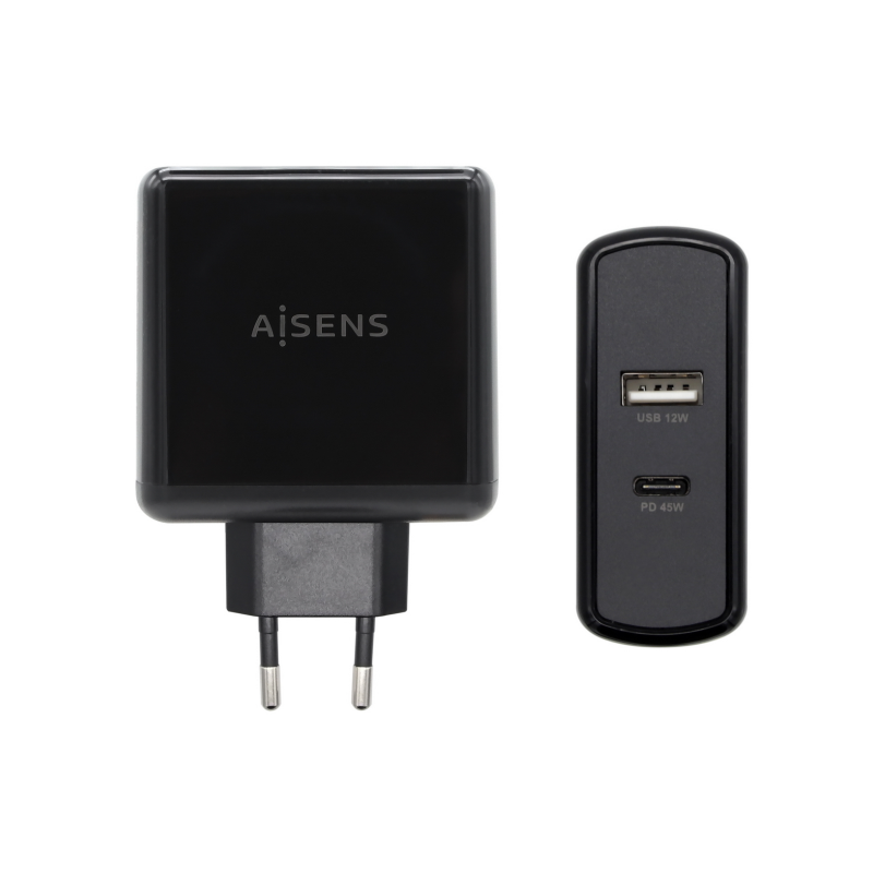 CARGADOR 57W AISENS 1xUSB-C PD3-0 45W 1xUSB-A 5V 2-4A 12W NEGRO CARGADOR 57W AISENS 1xUSB-C PD3-0 45W 1xUSB-A 5V 2-4A 12W NEGRO