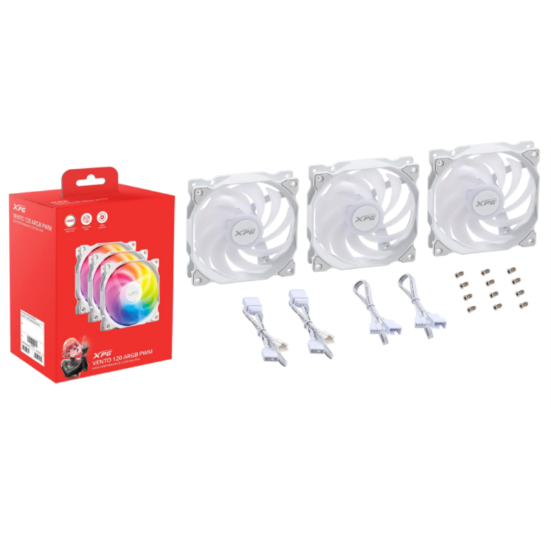 VENTILADOR CAJA XPG VENTO 120MM BLANCO RGB X3 VENTILADOR CAJA XPG VENTO 120MM BLANCO RGB X3