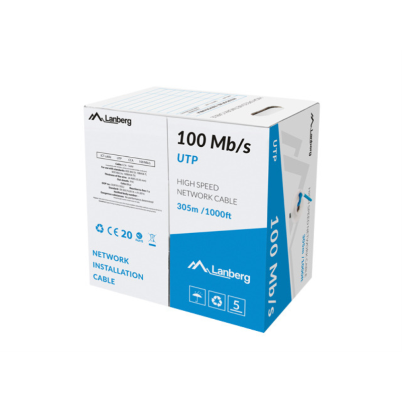 BOBINA CABLE RED LANBERG UTP RJ45 100 MB-S SOLIDO CCA AWG24 305M AZUL BOBINA CABLE RED LANBERG UTP RJ45 100 MB-S SOLIDO CCA AWG24 305M AZUL