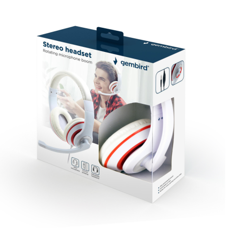 AURICULARES ESTEREO GEMBIRD COLOR BLANCO CON ARO ROJO