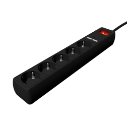 REGLETA CON CARGADOR USB, 5 ENCHUFES, 1-5 M, USB 2A, COLOR NEGRO