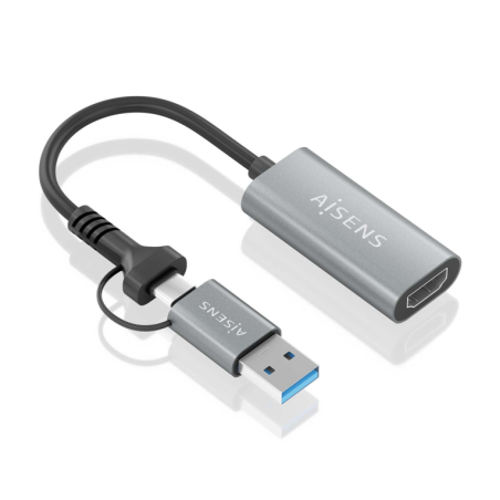 CONVERSOR AISENS ALUMINIO USB-A-M+USB-C-M-HDMI-H 1080P@60HZ 15CM