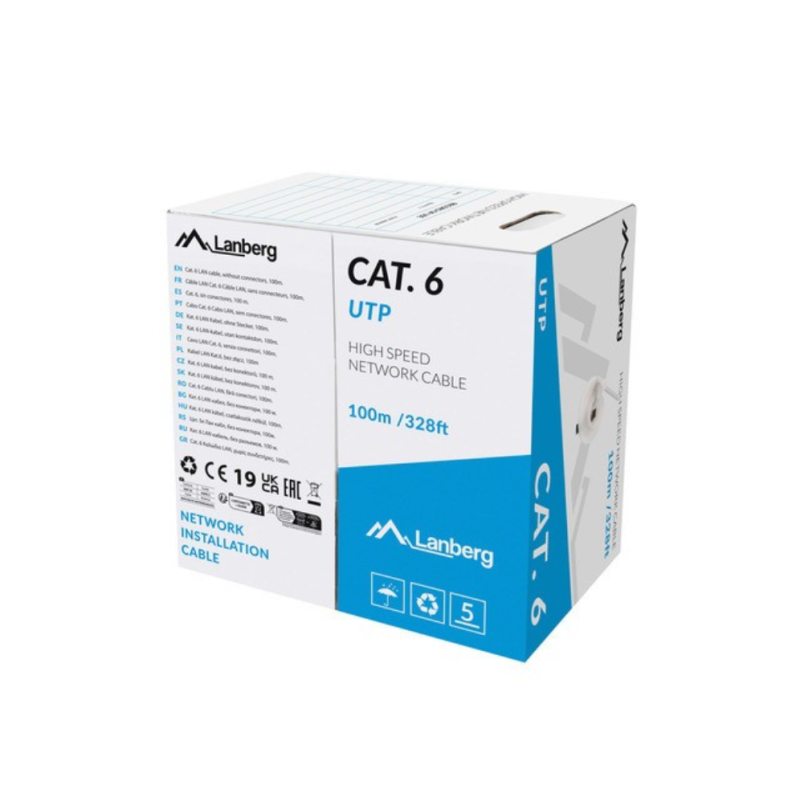 BOBINA CABLE DE RED LANBERG RJ45 CAT-6 UTP SOLIDO CU CPR 100M GRIS FLUKE PASSED BOBINA CABLE DE RED LANBERG RJ45 CAT-6 UTP SOLIDO CU CPR 100M GRIS FLUKE PASSED