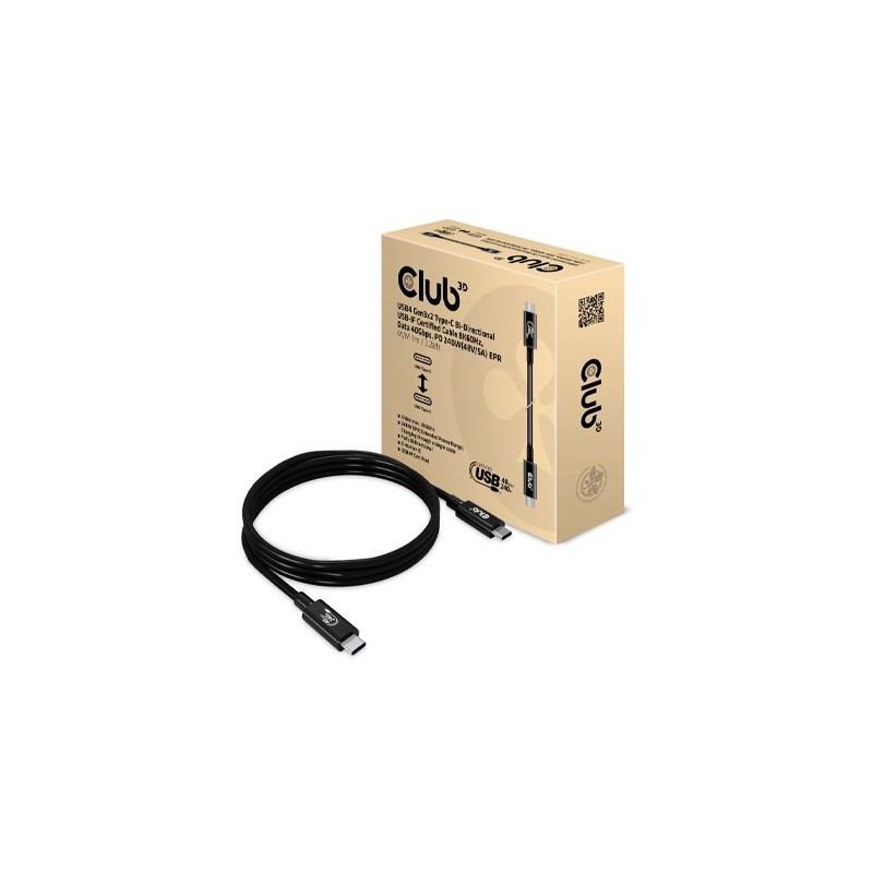 CABLE CLUB3D CERTIFICADO USB4 80G GEN3-2 TIPO-C 1M CABLE CLUB3D CERTIFICADO USB4 80G GEN3-2 TIPO-C 1M