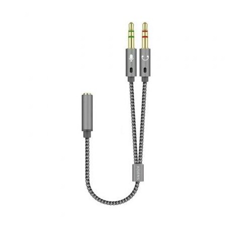 Cable Estéreo Aisens A128-0417- Jack 3-5 Hembra - 2x Jack 3-5 Macho- 25cm- Gris