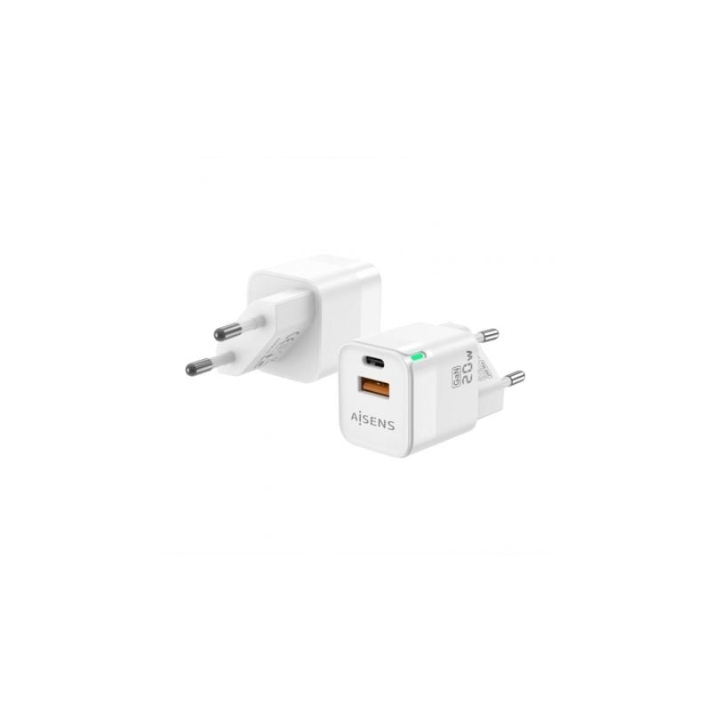 Cargador de Pared GaN Aisens ASCH-20W2P002-W- 1xUSB Tipo-C- 1xUSB- 20W Cargador de Pared GaN Aisens ASCH-20W2P002-W- 1xUSB Tipo-C- 1xUSB- 20W