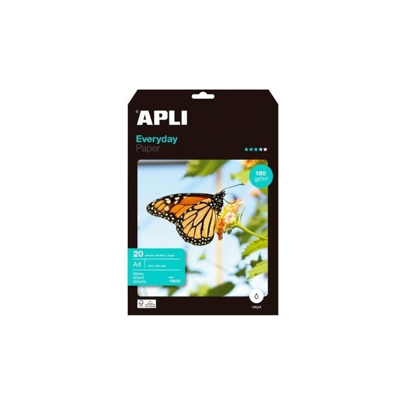 Papel Fotográfico Apli Everyday 12080- DIN A4- 180g- 20 Hojas- Brillante Papel Fotográfico Apli Everyday 12080- DIN A4- 180g- 20 Hojas- Brillante