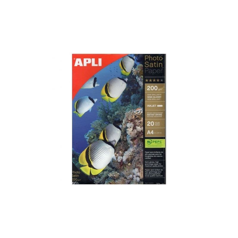Papel Fotográfico Apli PhotoSatin Paper 04453- DIN A4- 200g- 20 Hojas- Semi Brillante Papel Fotográfico Apli PhotoSatin Paper 04453- DIN A4- 200g- 20 Hojas- Semi Brillante