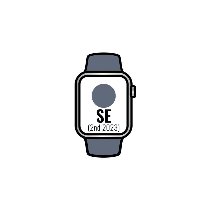 Apple Watch SE 2 Gen 2023- GPS- 44mm- Caja de Aluminio Plata- Correa Deportiva Azul Tempestad S-M