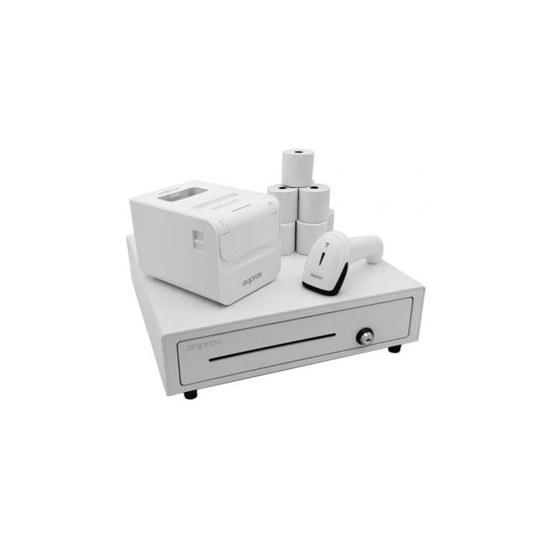 Pack Approx appPOSPACK4180WH V2 Cajón Portamonedas- Impresora Térmica- Lector de Códigos y Rollos Térmicos Pack Approx appPOSPACK4180WH V2 Cajón Portamonedas- Impresora Térmica- Lector de Códigos y Rollos Térmicos