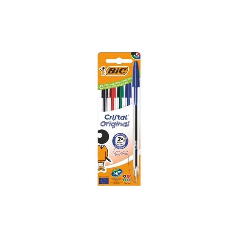 Bolígrafos de Tinta de Aceite Bic Cristal Original 516346- 5 unidades- Colores Surtidos Bolígrafos de Tinta de Aceite Bic Cristal Original 516346- 5 unidades- Colores Surtidos