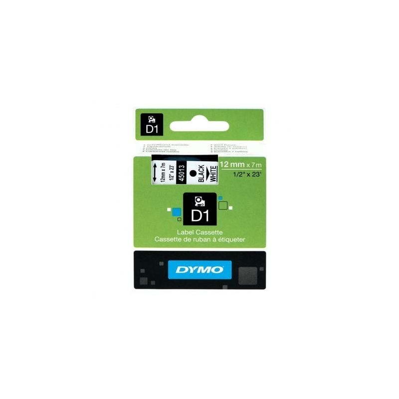 Cinta Rotuladora Adhesiva de Poliéster Dymo D1 45021- para Label Manager- 12mm x 7m- Blanca-Negra Cinta Rotuladora Adhesiva de Poliéster Dymo D1 45021- para Label Manager- 12mm x 7m- Blanca-Negra