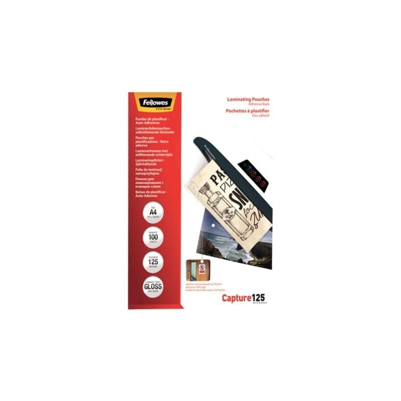 Fundas para Plastificar AutoAdhesivas Fellowes 5328901- A4- 125 Micras- 100 unidades Fundas para Plastificar AutoAdhesivas Fellowes 5328901- A4- 125 Micras- 100 unidades