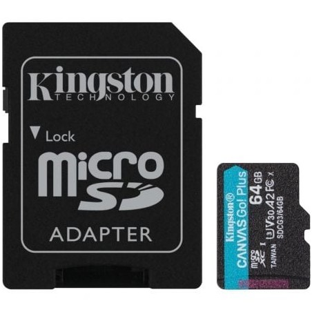 Tarjeta de Memoria Kingston CANVAS Go! Plus 64GB microSD XC con Adaptador- Clase 10- 170MBs