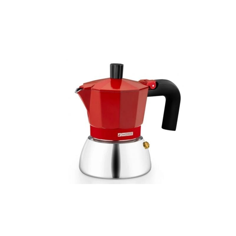 Cafetera Italiana Monix Induction Inox M863109- 9 Tazas- Roja Cafetera Italiana Monix Induction Inox M863109- 9 Tazas- Roja