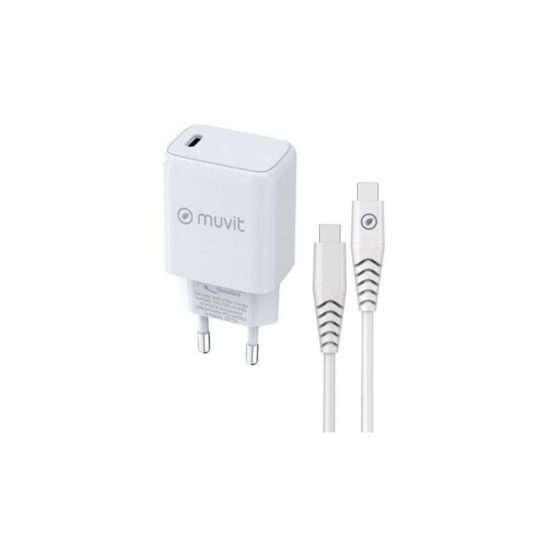 Cargador de Pared Muvit For Change MCPAK0044- 1xUSB Tipo-C + Cable USB Tipo-C- 20W Cargador de Pared Muvit For Change MCPAK0044- 1xUSB Tipo-C + Cable USB Tipo-C- 20W