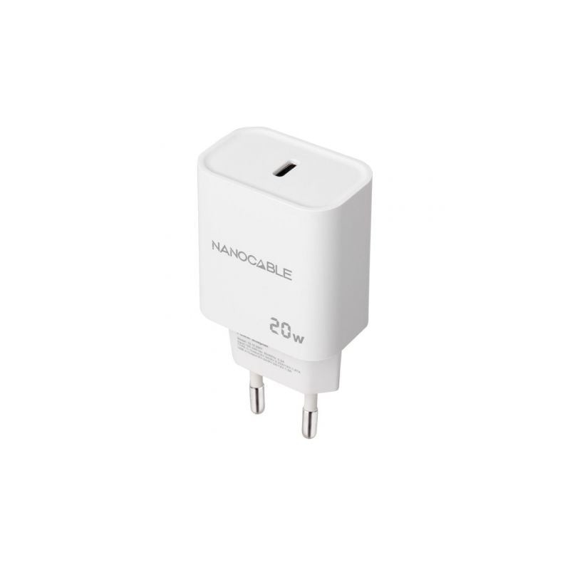 Cargador de Pared Nanocable 10-10-2005- 1xUSB Tipo-C- 20W- Blanco Cargador de Pared Nanocable 10-10-2005- 1xUSB Tipo-C- 20W- Blanco