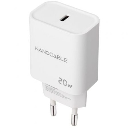 Cargador de Pared Nanocable 10-10-2005- 1xUSB Tipo-C- 20W- Blanco