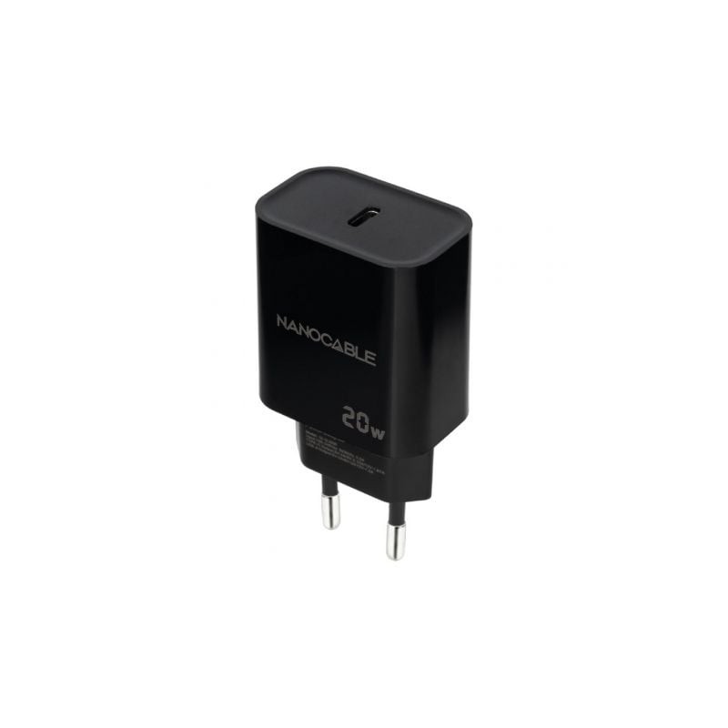 Cargador de Pared Nanocable 10-10-2006- 1xUSB Tipo-C- 20W- Negro Cargador de Pared Nanocable 10-10-2006- 1xUSB Tipo-C- 20W- Negro