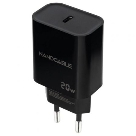 Cargador de Pared Nanocable 10-10-2006- 1xUSB Tipo-C- 20W- Negro