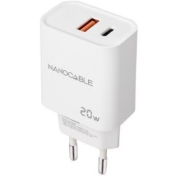 Cargador de Pared Nanocable 10-10-2007- 1xUSB- 1xUSB Tipo-C- 20W- Blanco