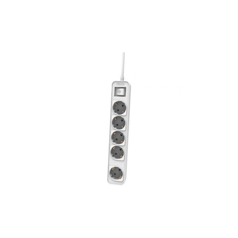 Regleta con Interruptor Philips CHP2154W-12- 5 Tomas de corriente- Cable 1-5m- Blanco Regleta con Interruptor Philips CHP2154W-12- 5 Tomas de corriente- Cable 1-5m- Blanco