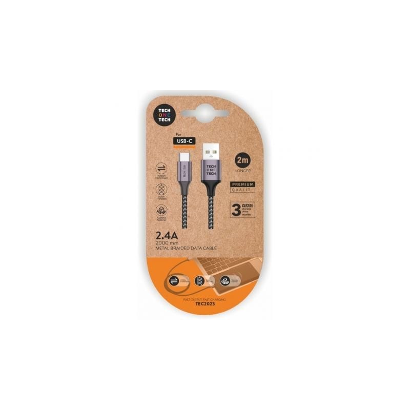 Cable USB 2-0 Tipo-C Tech One Tech TEC2023- USB Tipo-C Macho - USB Macho- 2m- Gris Cable USB 2-0 Tipo-C Tech One Tech TEC2023- USB Tipo-C Macho - USB Macho- 2m- Gris