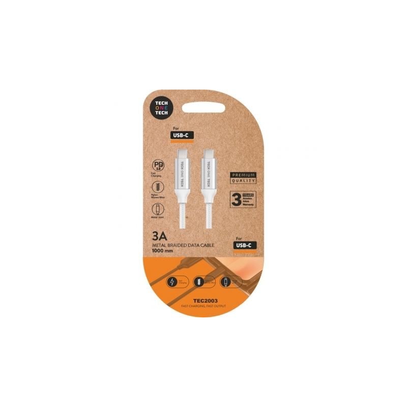 Cable USB 2-0 Tipo-C Tech One Tech TEC2204- USB Tipo-C Macho - USB Tipo-C Macho- 1m- Blanco Cable USB 2-0 Tipo-C Tech One Tech TEC2204- USB Tipo-C Macho - USB Tipo-C Macho- 1m- Blanco