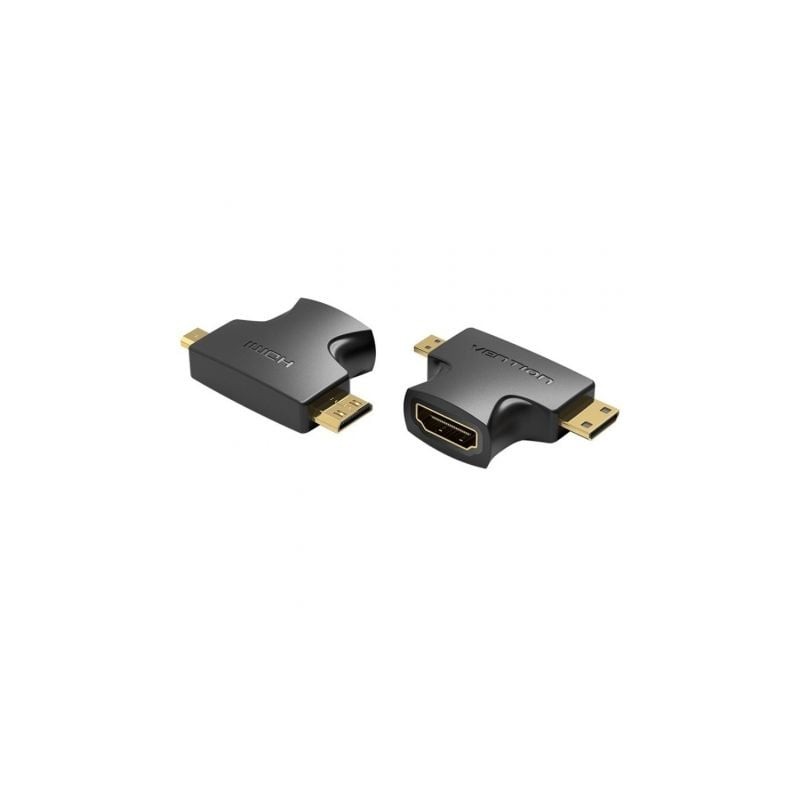 Adaptador HDMI 2 en 1 Vention AGFB0- HDMI Hembra - Micro HDMI Macho - Mini HDMI Macho Adaptador HDMI 2 en 1 Vention AGFB0- HDMI Hembra - Micro HDMI Macho - Mini HDMI Macho