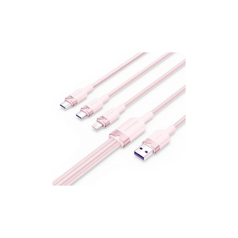 Cable USB 2-0 Lightning Vention CTPPG- USB Macho- USB Tipo-C Macho - MicroUSB Macho - Lightning Macho- 1-5m- Rosa Cable USB 2-0 Lightning Vention CTPPG- USB Macho- USB Tipo-C Macho - MicroUSB Macho - Lightning Macho- 1-5m- Rosa