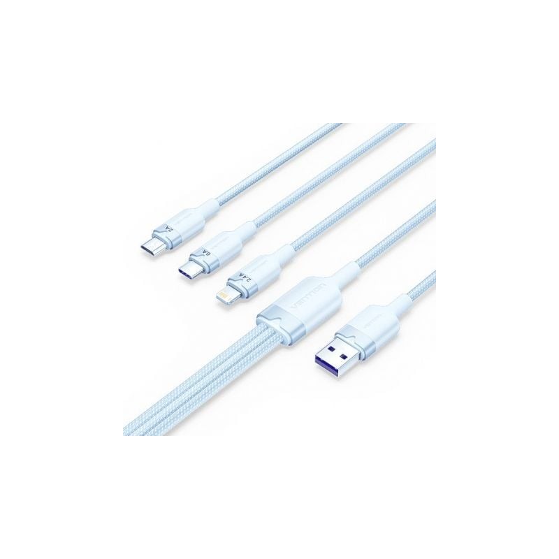 Cable USB 2-0 Lightning Vention CTRLG- USB Macho- USB Tipo-C Macho - MicroUSB Macho - Lightning Macho- 1-5m- Azul Cable USB 2-0 Lightning Vention CTRLG- USB Macho- USB Tipo-C Macho - MicroUSB Macho - Lightning Macho- 1-5m- Azul