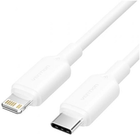 Cable USB 2-0 Tipo-C Lightning Vention LAKWH- USB Tipo-C Macho - Lightning Macho- Hasta 27W- 480Mbps- 2m- Blanco