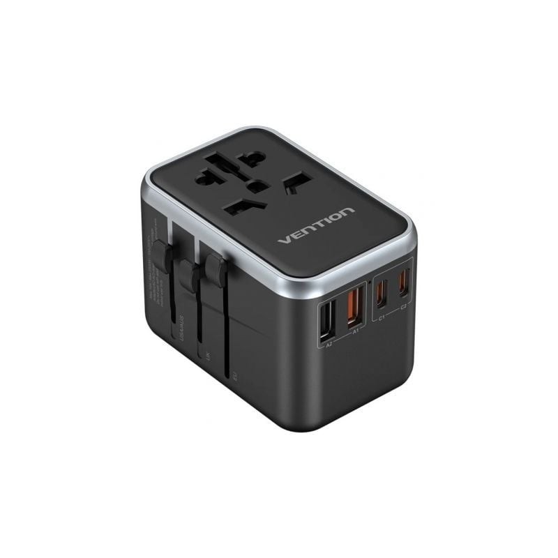 Cargador de Pared Universal GaN Vention FJFB0- Toma de Corriente Universal- 2xUSB Tipo-C- 2xUSB- 65W Cargador de Pared Universal GaN Vention FJFB0- Toma de Corriente Universal- 2xUSB Tipo-C- 2xUSB- 65W
