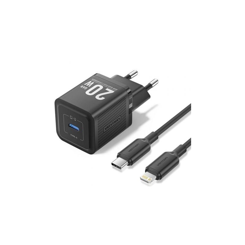 Cargador de Pared GaN Vention TZ-FEPB0-EU-02- 1xUSB Tipo-C + Cable Lightning- 20W Cargador de Pared GaN Vention TZ-FEPB0-EU-02- 1xUSB Tipo-C + Cable Lightning- 20W