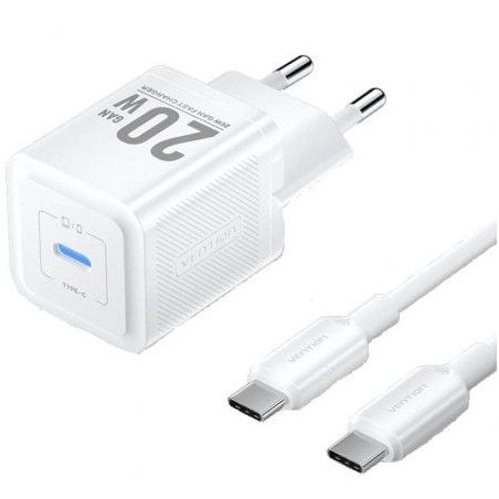Cargador de Pared GaN Vention TZ-FEPW0-EU-01- 1xUSB Tipo-C + Cable USB Tipo-C- 20W