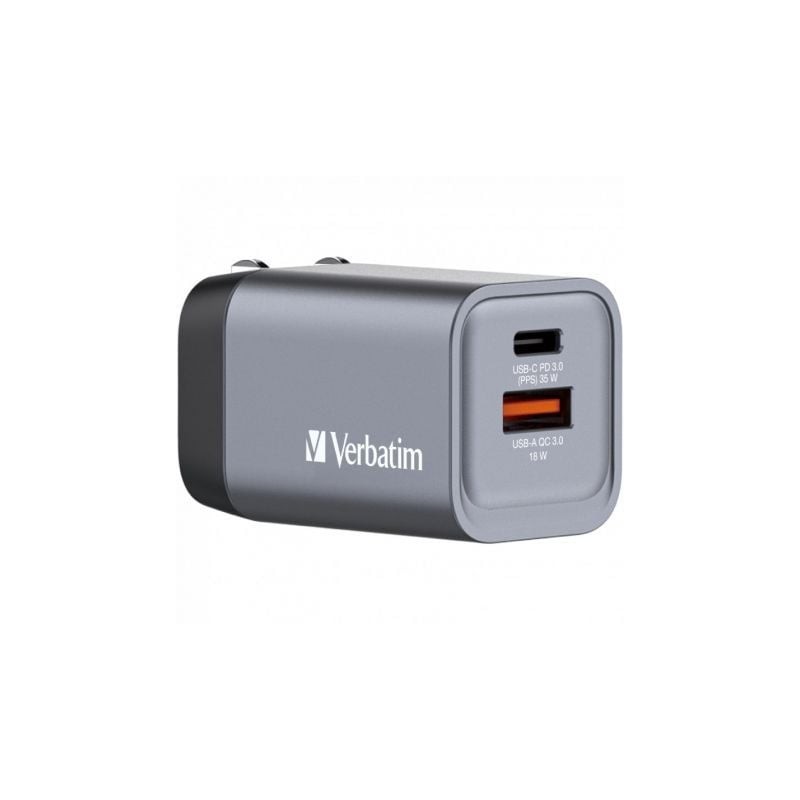 Cargador de Pared Universal GaN Verbatim GNC-35- 1xUSB Tipo-C- 1xUSB- 35W