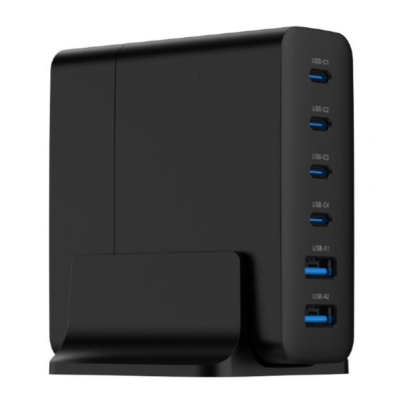 CARGADOR RAPIDO GEMBIRD USB GAN DE 6 PUERTOS 75 W NEGRO