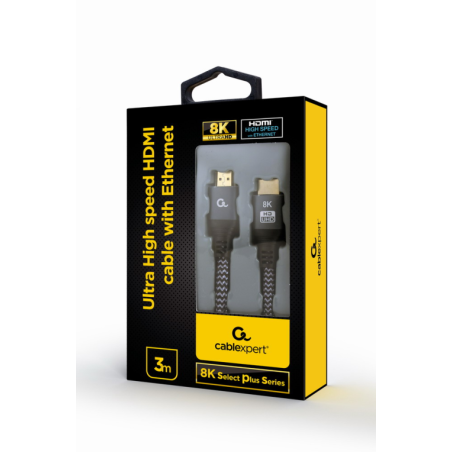 CABLE TRENZADO HDMI 2-1 8K 60HZ GEMBIRD SELECT PLUS SERIES CON ETHERNET 3M NEGRO