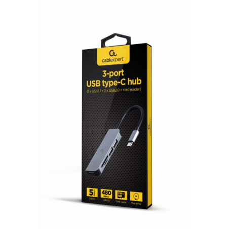 HUB USB TIPO-C DE 3 PUERTOS USB 3-1 Y USB 2-0 CON LECTOR DE TARJETAS