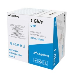 BOBINA CABLE RED LANBERG UTP RJ45 1GB-S SOLIDO CCA AWG23 305M GRIS